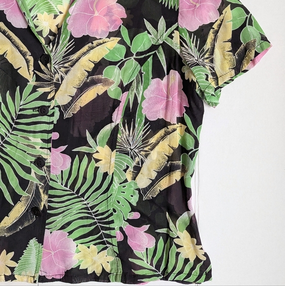 Vintage Sheer Mesh Botanical Floral Button Down Top - Picture 6 of 9